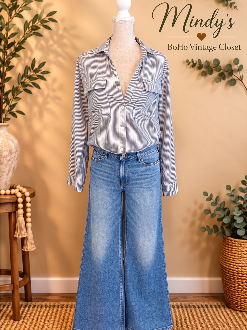 Thread & Supply Blue and White Striped Button-Up Blouse